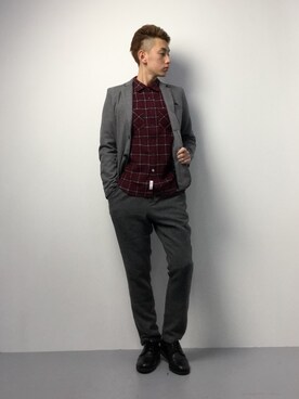 「ADPOSION（アドポーション）のアイテム（テーラードジャケット）」を使った、原口 聖也さん（メンズ・180cm）の冬コーディネート