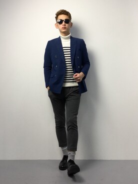 「Journal Standard TRISECT（トライセクト）のアイテム（テーラードジャケット）」を使った、原口 聖也さん（メンズ・180cm）の冬コーディネート