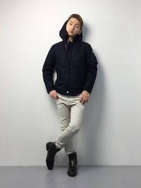 「rehacer（レアセル）のアイテム（ダウンジャケット/コート）」を使った、原口 聖也さん（メンズ・180cm）の冬コーディネート