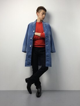 「green label relaxing（グリーンレーベルリラクシング）のアイテム（チェスターコート）」を使った、原口 聖也さん（メンズ・180cm）の冬コーディネート