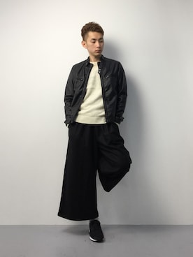 「Right-on（ライトオン）のアイテム（ライダースジャケット）」を使った、原口 聖也さん（メンズ・180cm）の冬コーディネート