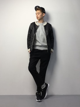 「Burner（バーナー）のアイテム（スラックス）」を使った、原口 聖也さん（メンズ・180cm）の冬コーディネート