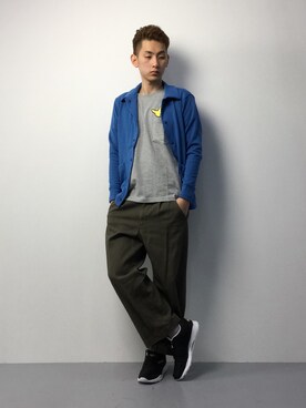 「CABANE de ZUCCa（カバンドズッカ）のアイテム（パンツ）」を使った、原口 聖也さん（メンズ・180cm）の冬コーディネート