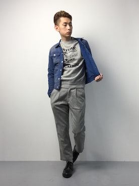 「Burner（バーナー）のアイテム（スラックス）」を使った、原口 聖也さん（メンズ・180cm）の冬コーディネート