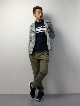 「knock through abstraction（ノックスルーアブストラクション）のアイテム（ジャケット/アウター）」を使った、原口 聖也さん（メンズ・180cm）の冬コーディネート
