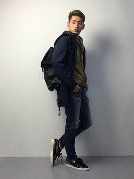 「WHO'S WHO gallery（フーズフーギャラリー）のアイテム（モッズコート）」を使った、原口 聖也さん（メンズ・180cm）の冬コーディネート