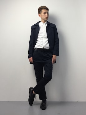 「MACKINTOSH PHILOSOPHY（ﾏｯｷﾝﾄｯｼｭ ﾌｨﾛｿﾌｨｰ）のアイテム（ステンカラーコート）」を使った、原口 聖也さん（メンズ・180cm）の冬コーディネート