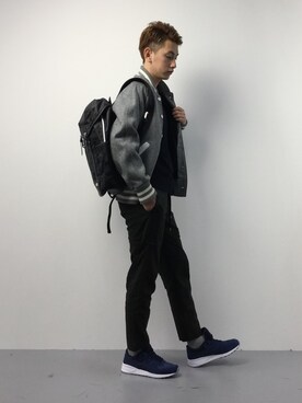 「※ALPHA（アルファ）のアイテム（バックパック/リュック）」を使った、原口 聖也さん（メンズ・180cm）の冬コーディネート