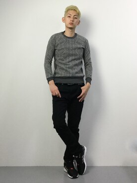 「SHIPS JET BLUE（シップスジェットブルー）のアイテム（スウェット）」を使った、原口 聖也さん（メンズ・180cm）の冬コーディネート