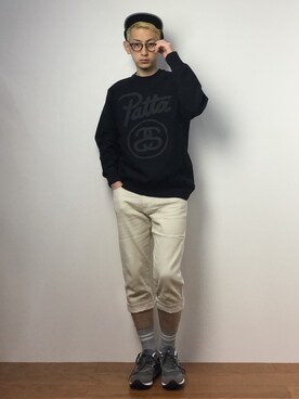 「STUSSY（ステューシー）のアイテム（スウェット）」を使った、原口 聖也さん（メンズ・180cm）の冬コーディネート