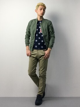 「NAVAL（ナバル）のアイテム（MA-1）」を使った、原口 聖也さん（メンズ・180cm）の冬コーディネート