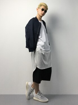 「URBAN RESEARCH（アーバンリサーチ）のアイテム（MA-1）」を使った、原口 聖也さん（メンズ・180cm）の冬コーディネート