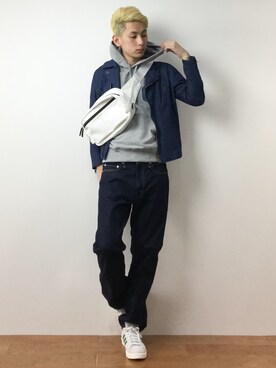 「CASPER JOHN AIVER（キャスパージョンアイバー）のアイテム（ライダースジャケット）」を使った、原口 聖也さん（メンズ・180cm）の冬コーディネート