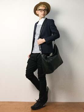 「STUDIOUS（ステュディオス）のアイテム（バッグ）」を使った、原口 聖也さん（メンズ・180cm）の冬コーディネート