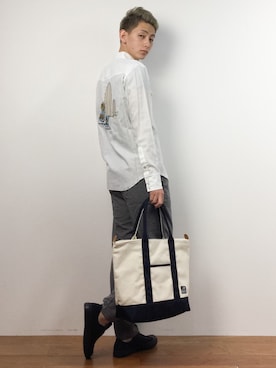 「SURF'S UP PEANUTS（サーフズアップピーナッツ）のアイテム」を使った、原口 聖也さん（メンズ・180cm）の冬コーディネート