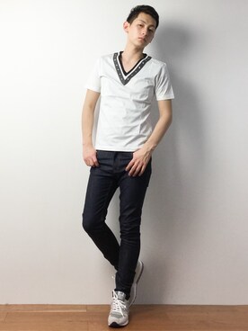 「Education from Youngmachines（エデュケーションフロムヤングマシーン）のアイテム」を使った、原口 聖也さん（メンズ・180cm）の春コーディネート