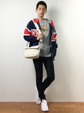 「Champion（チャンピオン）のアイテム（ナイロンジャケット）」を使った、原口 聖也さん（メンズ・180cm）の春コーディネート