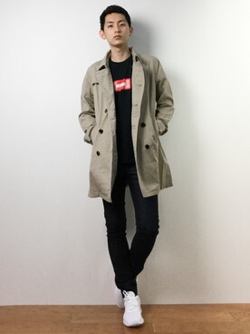 「アキコーデ」｜「アイテム（トレンチコート）」を使った、原口 聖也さん（メンズ・180cm）の春コーディネート