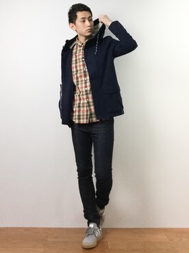 「GGD（ジージーディー）のアイテム（マウンテンパーカー）」を使った、原口 聖也さん（メンズ・180cm）の春コーディネート