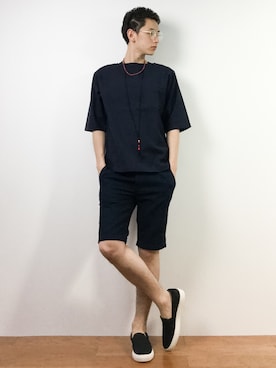 「A.P.C.（アーペーセー）のアイテム（スニーカー）」を使った、原口 聖也さん（メンズ・180cm）の春コーディネート