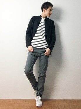 「AZUL by moussy（アズールバイマウジー）のアイテム（その他アウター）」を使った、原口 聖也さん（メンズ・180cm）の春コーディネート