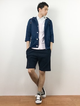 「GGD（ジージーディー）のアイテム（マウンテンパーカー）」を使った、原口 聖也さん（メンズ・180cm）の春コーディネート