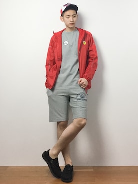 「PUMA（プーマ）のアイテム（ジャケット/アウター）」を使った、原口 聖也さん（メンズ・180cm）の春コーディネート