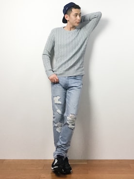 「green label relaxing（グリーンレーベルリラクシング）のアイテム（キャップ）」を使った、原口 聖也さん（メンズ・180cm）の春コーディネート