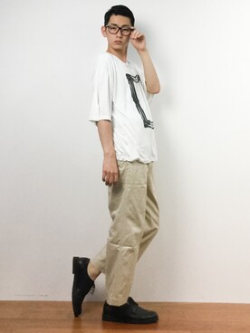 「unrelaxing（アンリラクシング）のアイテム（トップス）」を使った、原口 聖也さん（メンズ・180cm）の夏コーディネート