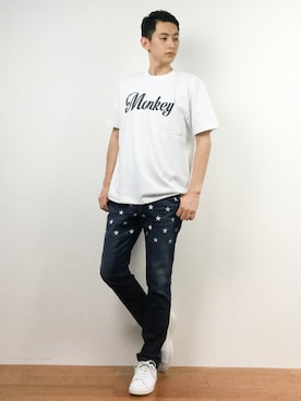 「Education from Youngmachines（エデュケーションフロムヤングマシーン）のアイテム」を使った、原口 聖也さん（メンズ・180cm）の夏コーディネート