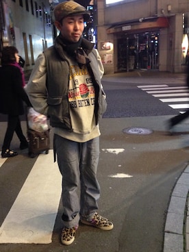「ハンチング」｜「アイテム（ダウンベスト）」を使った、せいじさん（メンズ・171cm）の秋コーディネート