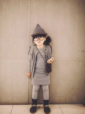 「Handmade（ハンドメイド）のアイテム（タンクトップ）」を使った、EEさん（キッズ・100cm）の冬コーディネート