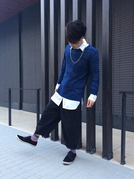 「白シャツ×ニット」｜「アイテム（その他）」を使った、Ta-君さん（メンズ・163cm）の秋コーディネート