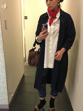 「ADAM ET ROPE'（アダムエロペ）のアイテム（ステンカラーコート）」を使った、かにゃさん（レディース・165cm）の春コーディネート