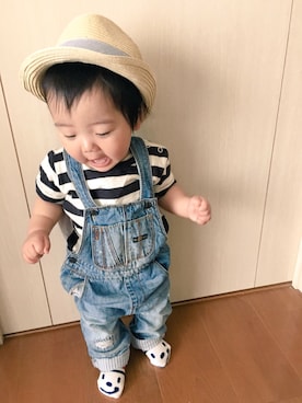「息子」｜「アイテム（サロペット/オーバーオール）」を使った、EITO ★≡さん（キッズ・80cm）の春コーディネート