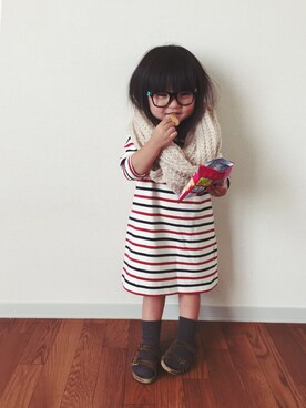 「アイテム（チュニック、ベージュ系）」を使った、akikoooさん（キッズ・90cm）の秋コーディネート