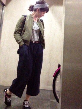 「ウエストイン」｜「アイテム（ブルゾン）」を使った、Kyu◡̈⃝⋆*さん（レディース・165cm）の春コーディネート