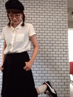 「ひざ丈スカート」｜「アイテム（ハンチング/ベレー帽）」を使った、Kyu◡̈⃝⋆*さん（レディース・165cm）の夏コーディネート