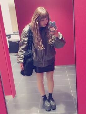 「カーキアウター」｜「アイテム（ナイロンジャケット）」を使った、気ままにayonchanさん（レディース・151cm）の冬コーディネート