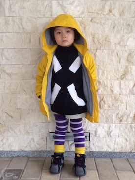 「PETIT BATEAU（プチバトー）のアイテム（ナイロンジャケット）」を使った、Reo-Chamさん（キッズ・90cm）の冬コーディネート