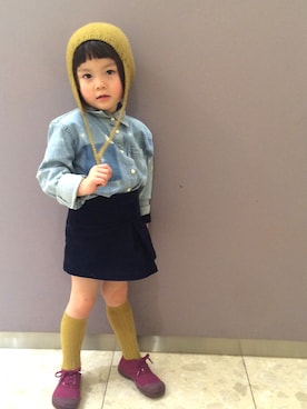 「PETIT BATEAU（プチバトー）のアイテム（スカート）」を使った、Reo-Chamさん（キッズ・90cm）の冬コーディネート