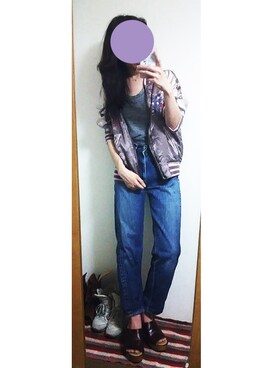 「 カジュアル」｜「アイテム（スタジャン）」を使った、s.nさん（レディース・157cm）の春コーディネート