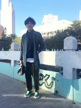 「plain-me（プレインミー）のアイテム」を使った、YiTienTsengさん（メンズ・160cm）の冬コーディネート