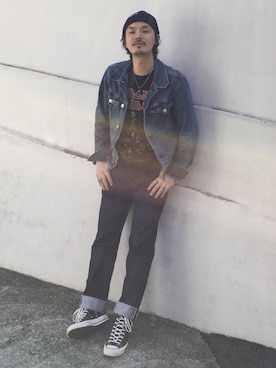 「LACOSTE」｜「アイテム（デニムジャケット）」を使った、Yun young kwonさん（メンズ・180cm）の秋コーディネート