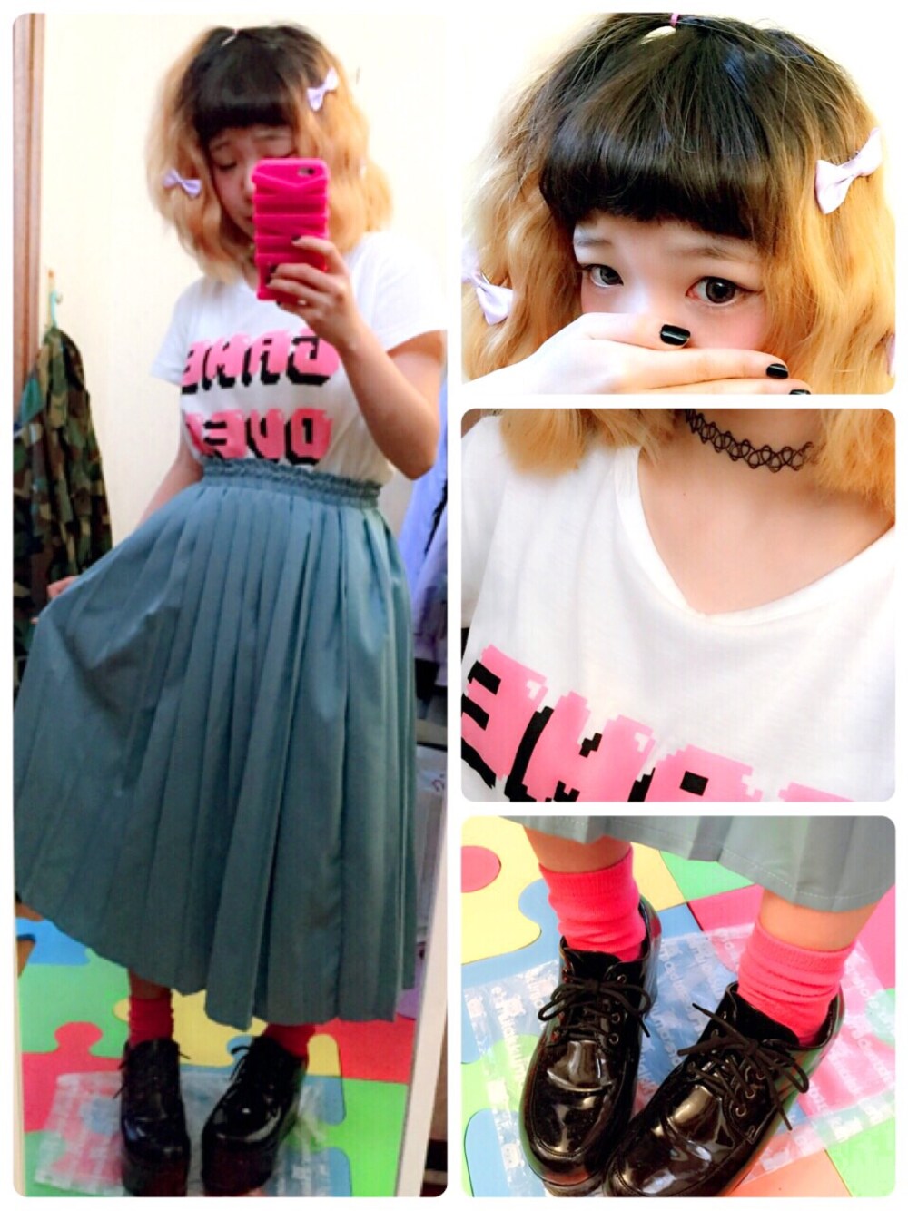 「WEGO、Tシャツ、パステルカラー、ピンク、水色、プリーツスカート」｜「WEGOのアイテム（Tシャツ/カットソー、ホワイト系）」を使った、ちぃちゃんさん（レディース・141cm）の春コーディネートの1枚目の写真