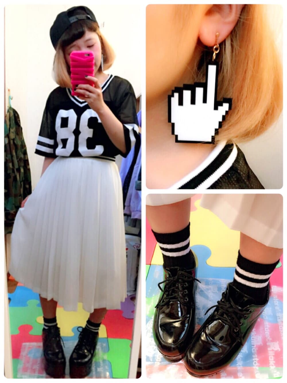 「WEGO、モノトーン、スポーティ、ナンバリング、ブラック、ホワイト、プリーツスカート」｜「WEGOのアイテム（Tシャツ/カットソー、ブラック系）」を使った、ちぃちゃんさん（レディース・141cm）の春コーディネートの1枚目の写真