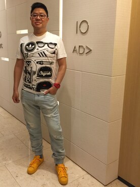 「アイテム（イエロー系）」を使った、dictoさん（メンズ・180cm）の夏コーディネート