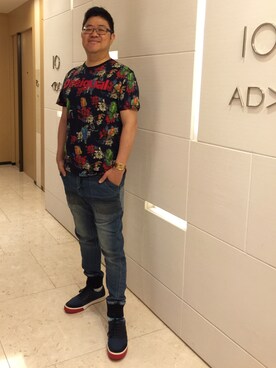 「Desigual（デシグアル）のアイテム（Tシャツ/カットソー）」を使った、dictoさん（メンズ・180cm）の夏コーディネート