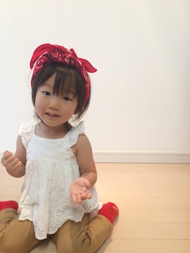 「MIKI HOUSE（ミキハウス）のアイテム（チノパンツ）」を使った、teeeesさん（キッズ・80cm）の夏コーディネート