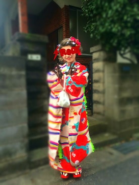 「ふりふ」｜「アイテム（浴衣）」を使った、ちっぴーさん（レディース・151cm）の冬コーディネート